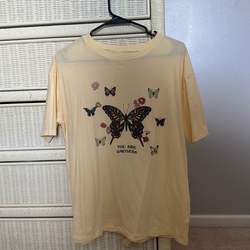 See through, yellow butterfly tee shirt junior girl
